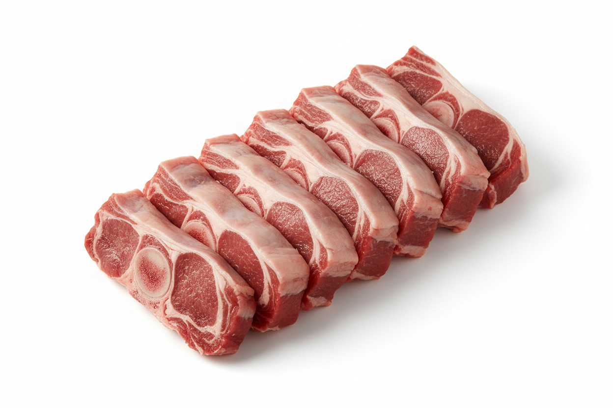 Lamb Leg Sliced Pieces White Background