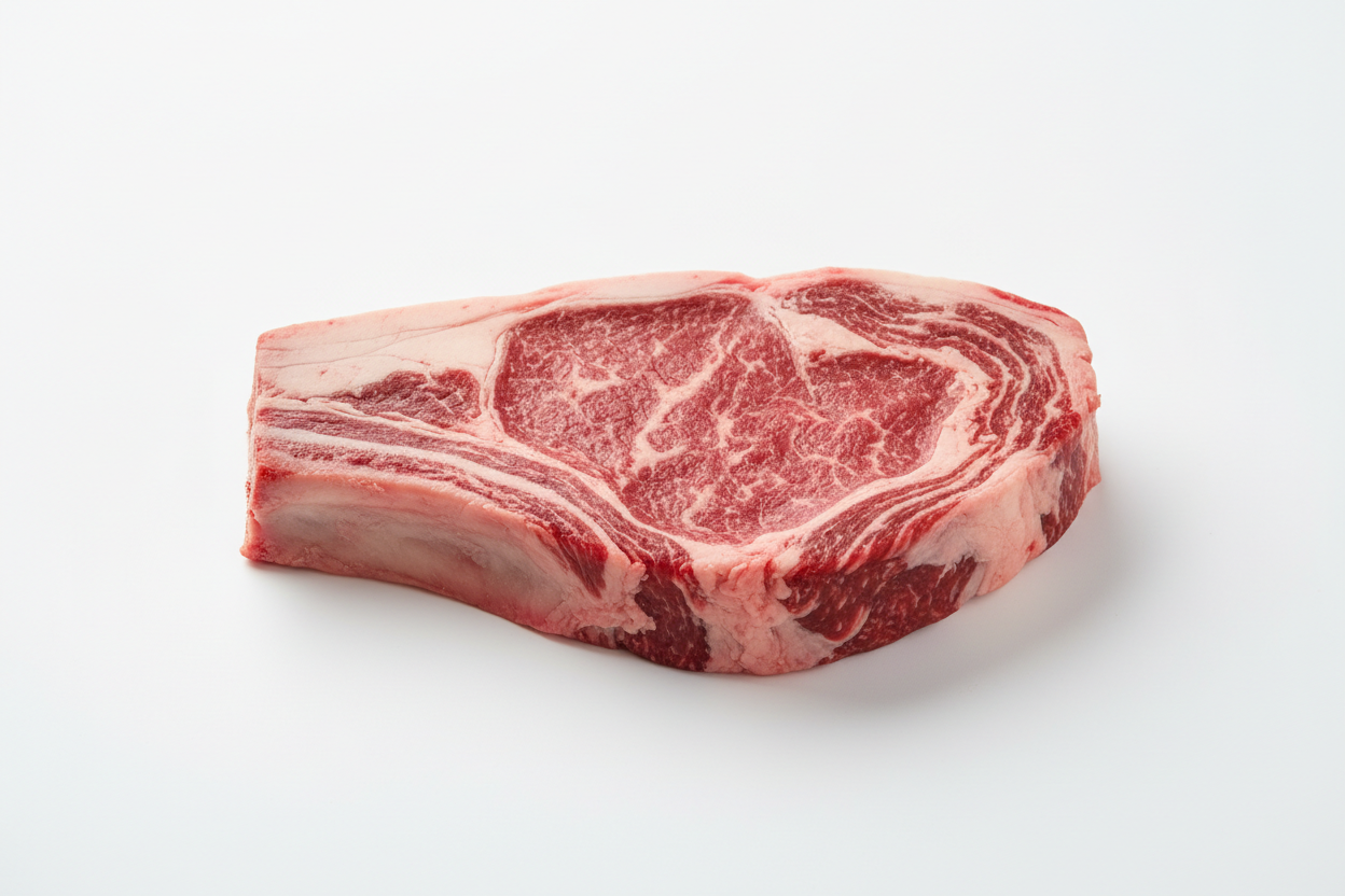 Raw bone-in ribeye steak