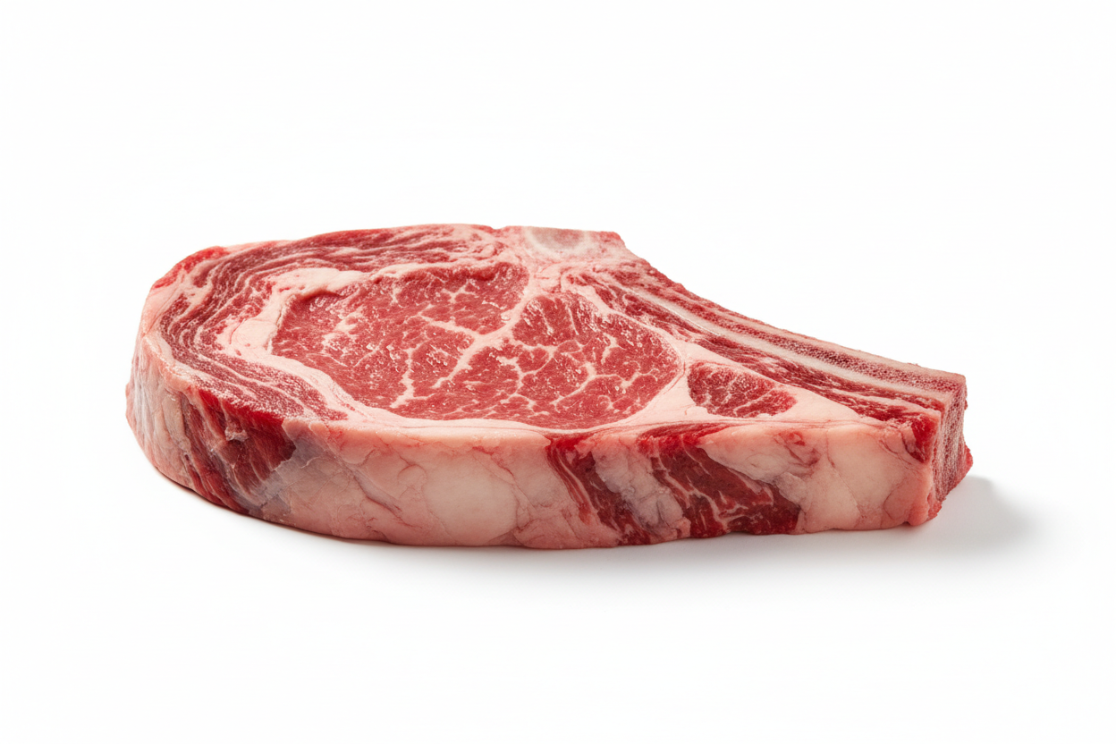 Raw bone-in ribeye steak