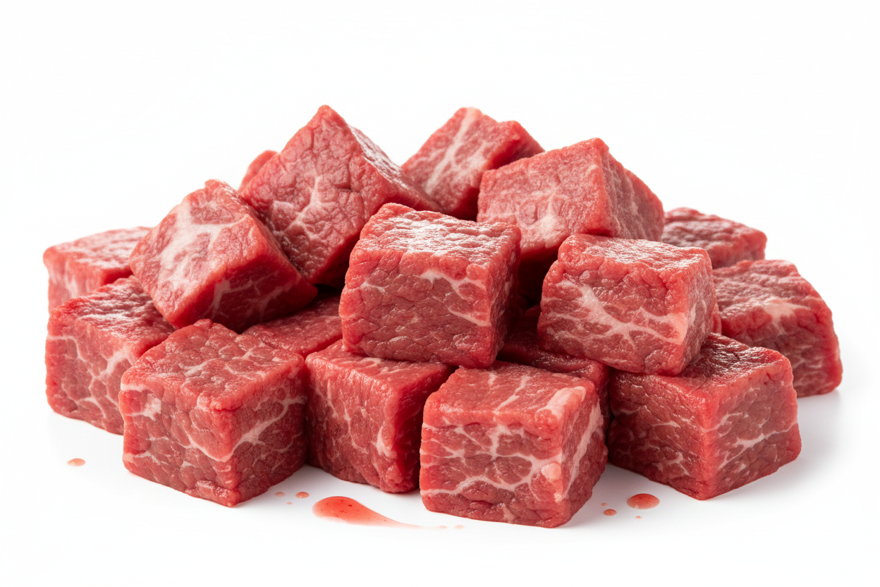 Raw tender beef stew meat