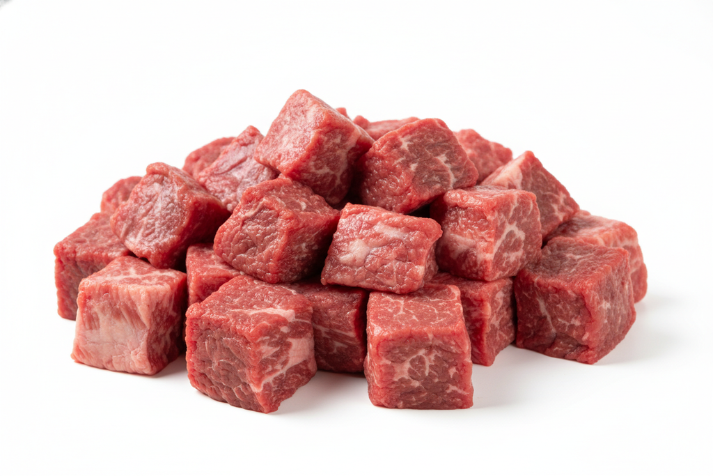 Raw tender beef stew meat