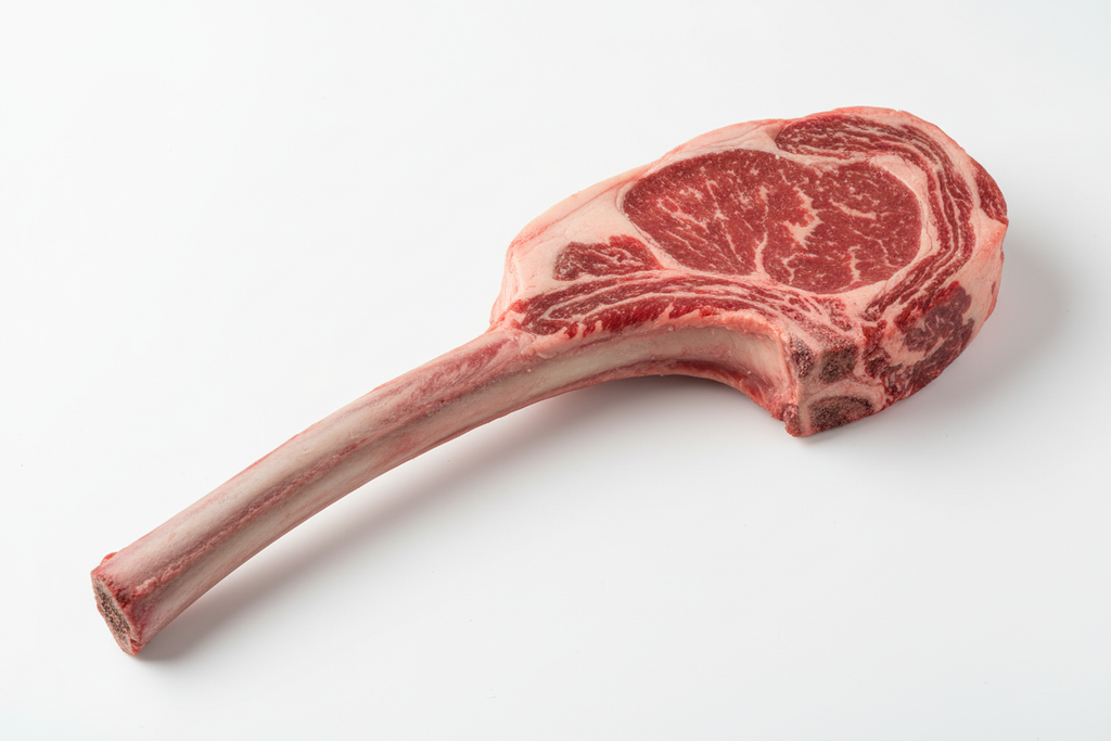 Raw tomahawk caveman steak