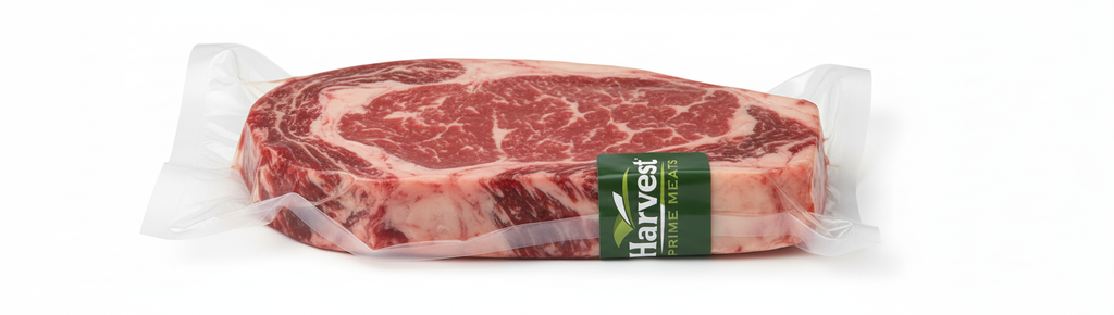 Vacuum-sealed ribeye steak - angled view